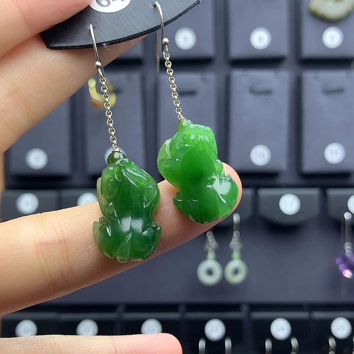 和田玉耳饰银S925镶嵌君*兰