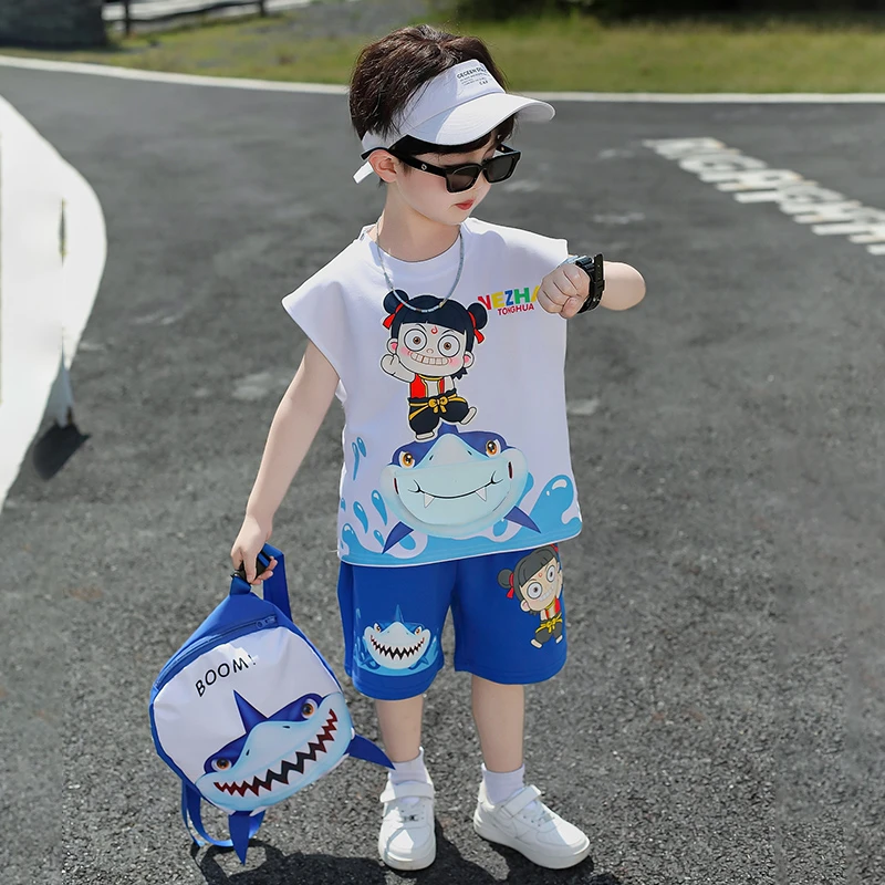 男童夏装套装2025年款宝宝夏季薄款衣服哪吒儿童服装潮酷痞帅童装