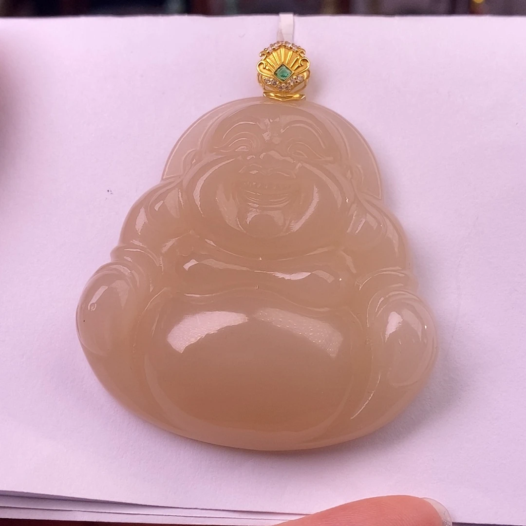 颈饰未镶嵌和田玉毕业级老坑料浓红粉18.k佛公吊坠