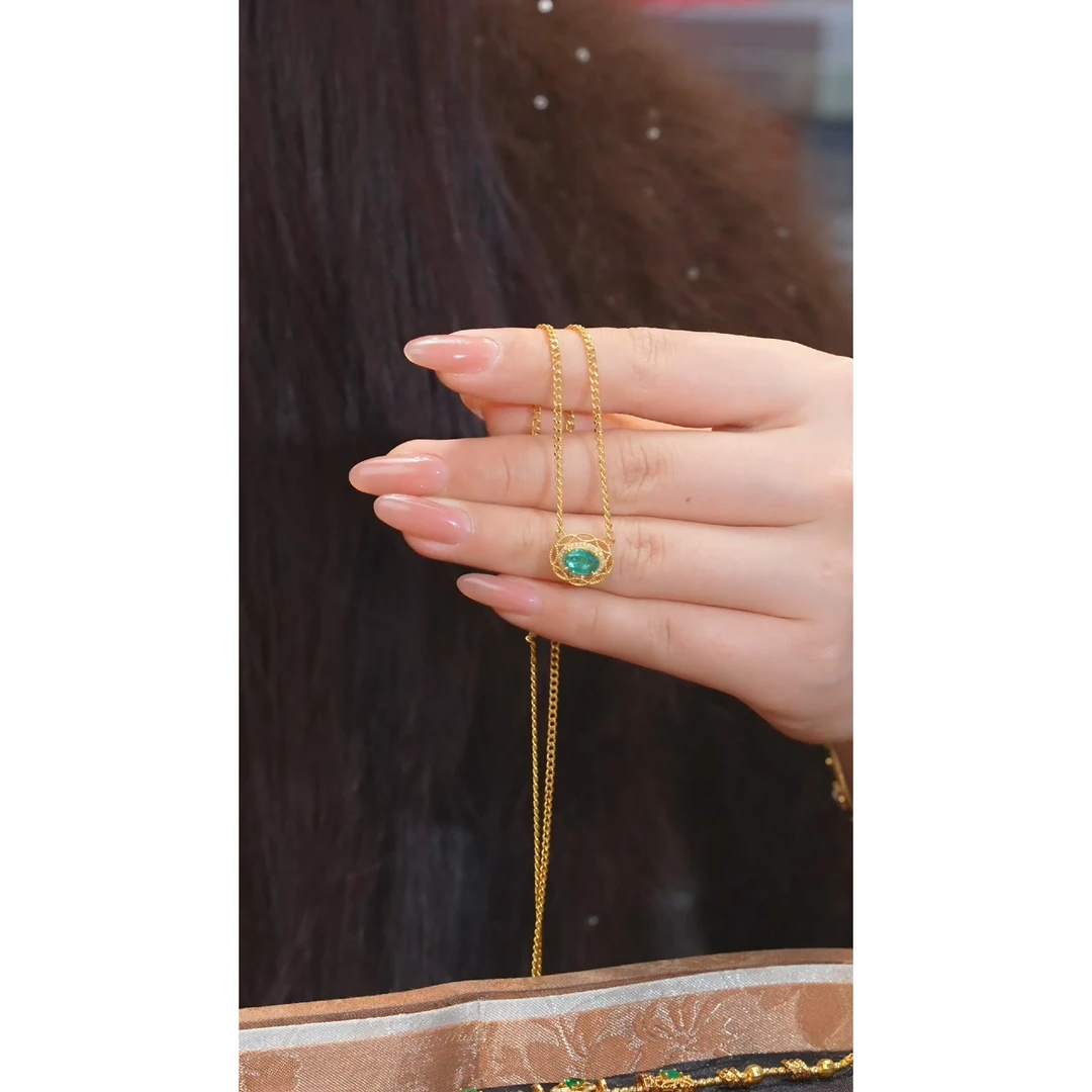 祖母绿项链18K金镶嵌（0.8ct）@@U3993