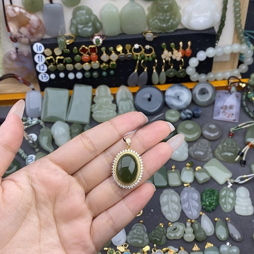 和田玉银S925镶嵌吊坠(不含链)