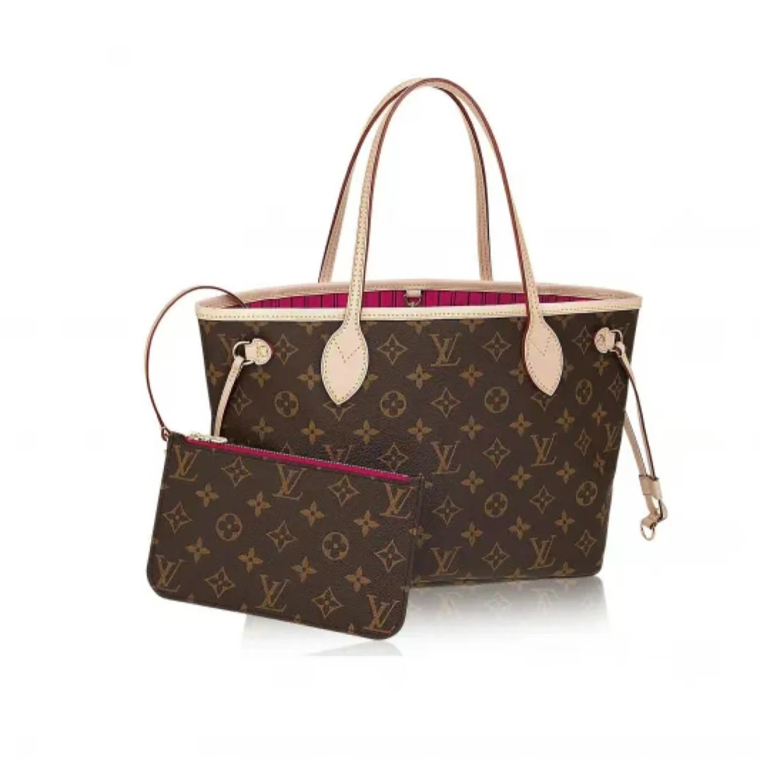 未使用 LouisVuitton/路易威登 neverfull中号子母包 玫红色内里