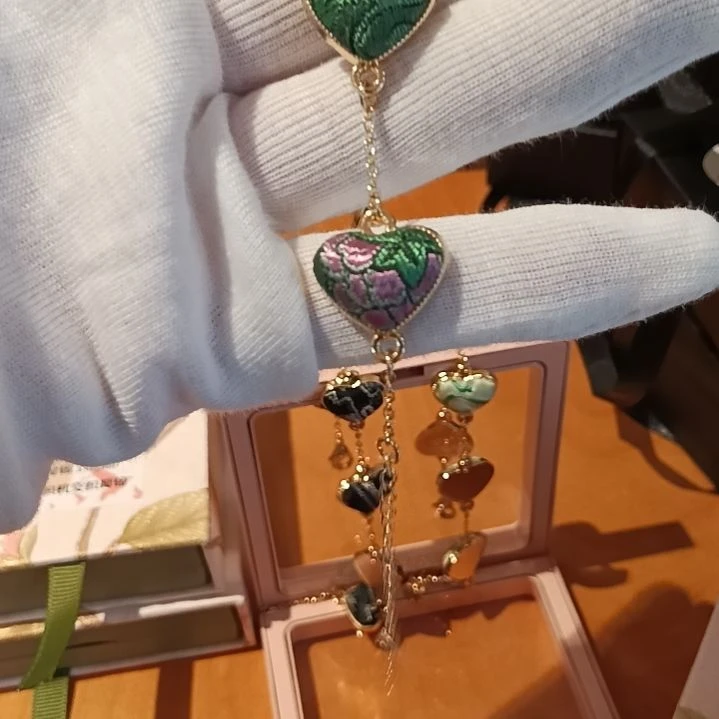 织绣和平小屋非遗蜀锦爱心手链墨绿色（牡丹花）