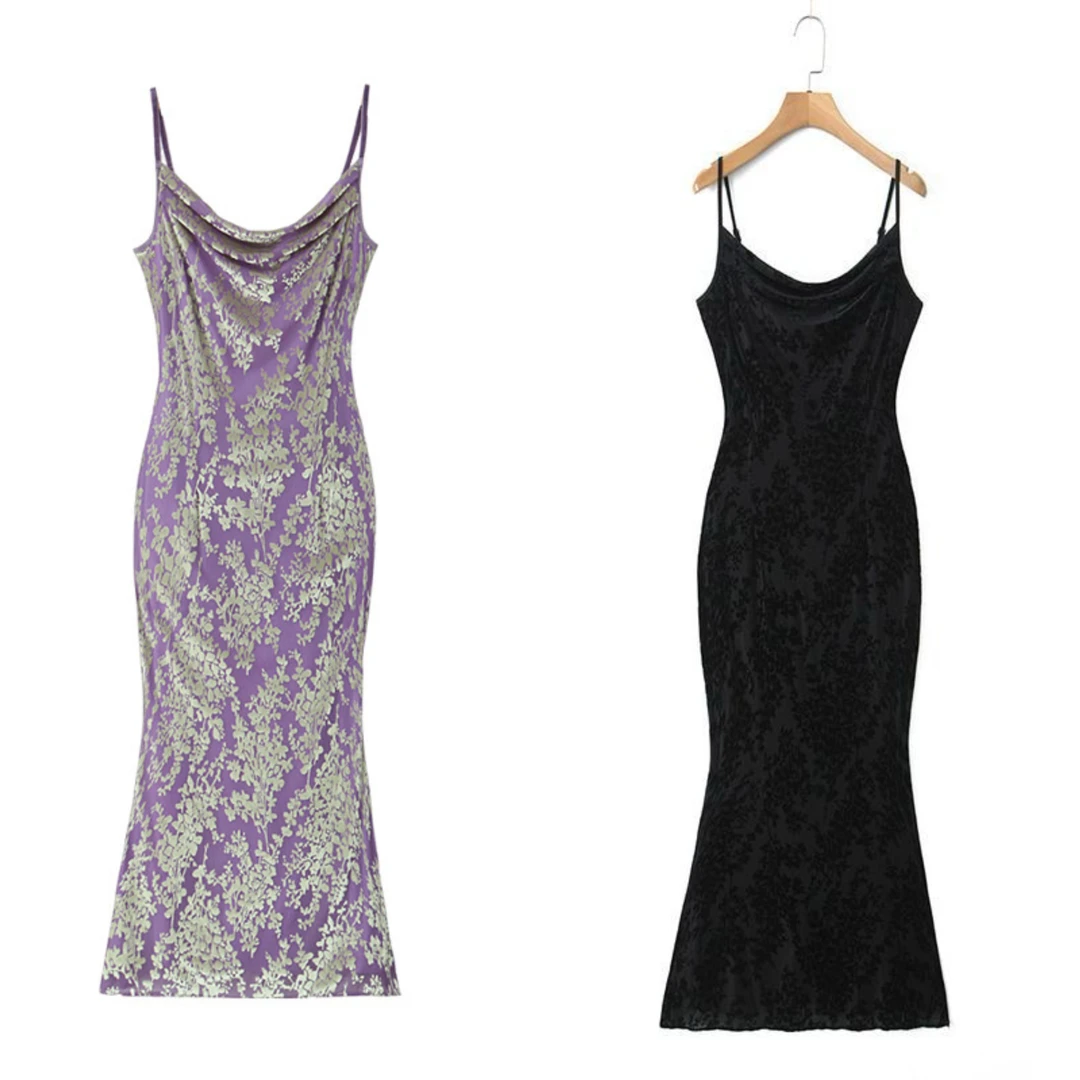 仟艺 早春新品【微醺波尔多】2025早春植绒大码加大斜裁精致连衣裙