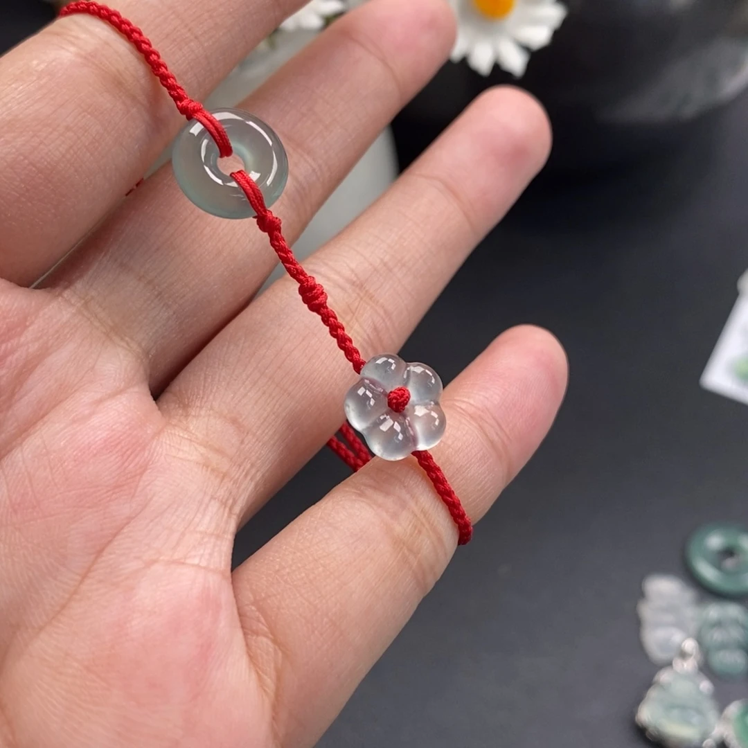 翡翠裸石小花花甜甜圈手绳