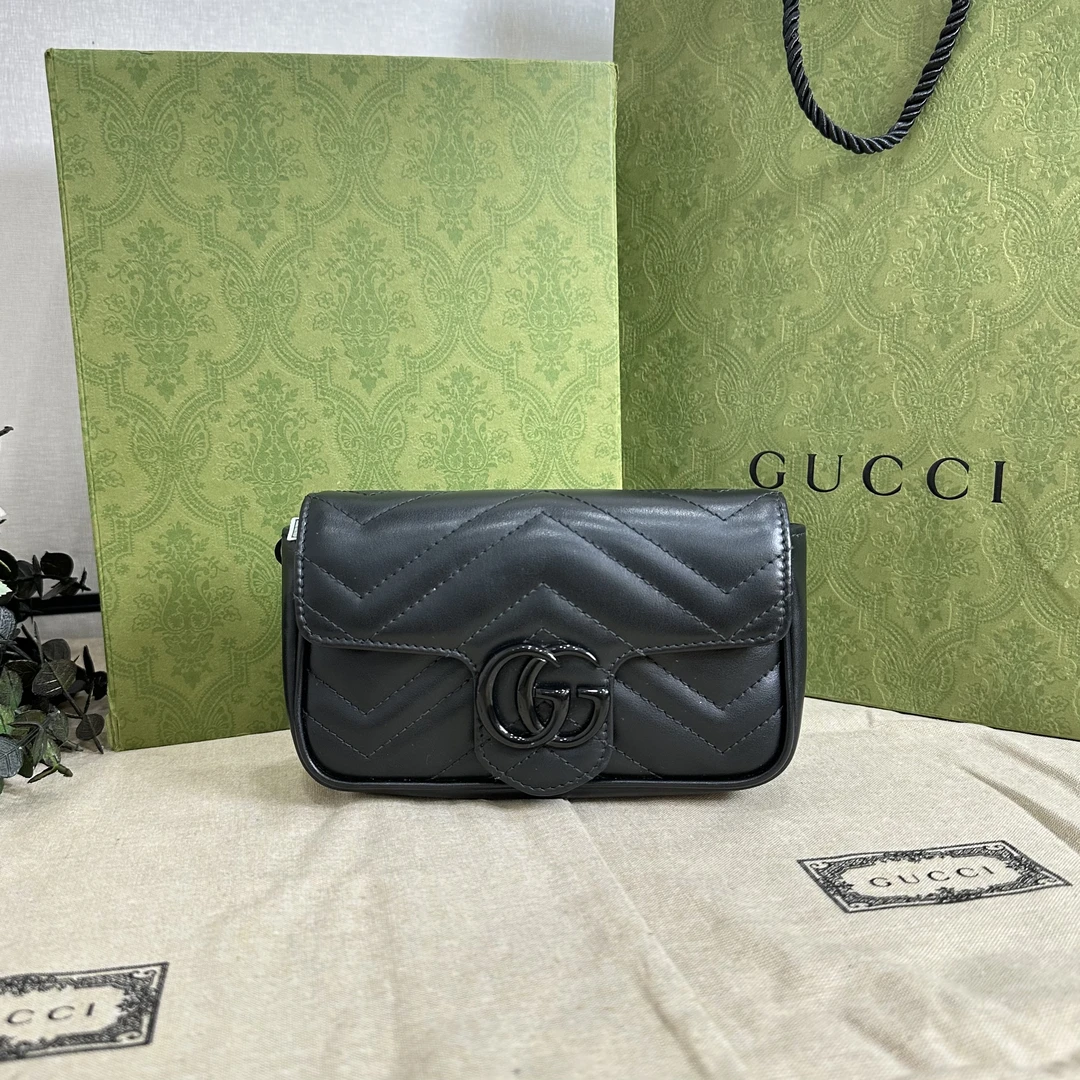 未使用 GUCCI/古驰 壹所奢品/GUCCI 马蒙mini 黑标 单肩斜挎包