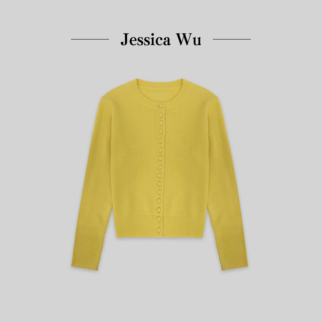 JESSICA WU明媚又百搭~时尚长袖软糯舒适设计感包扣羊毛开衫