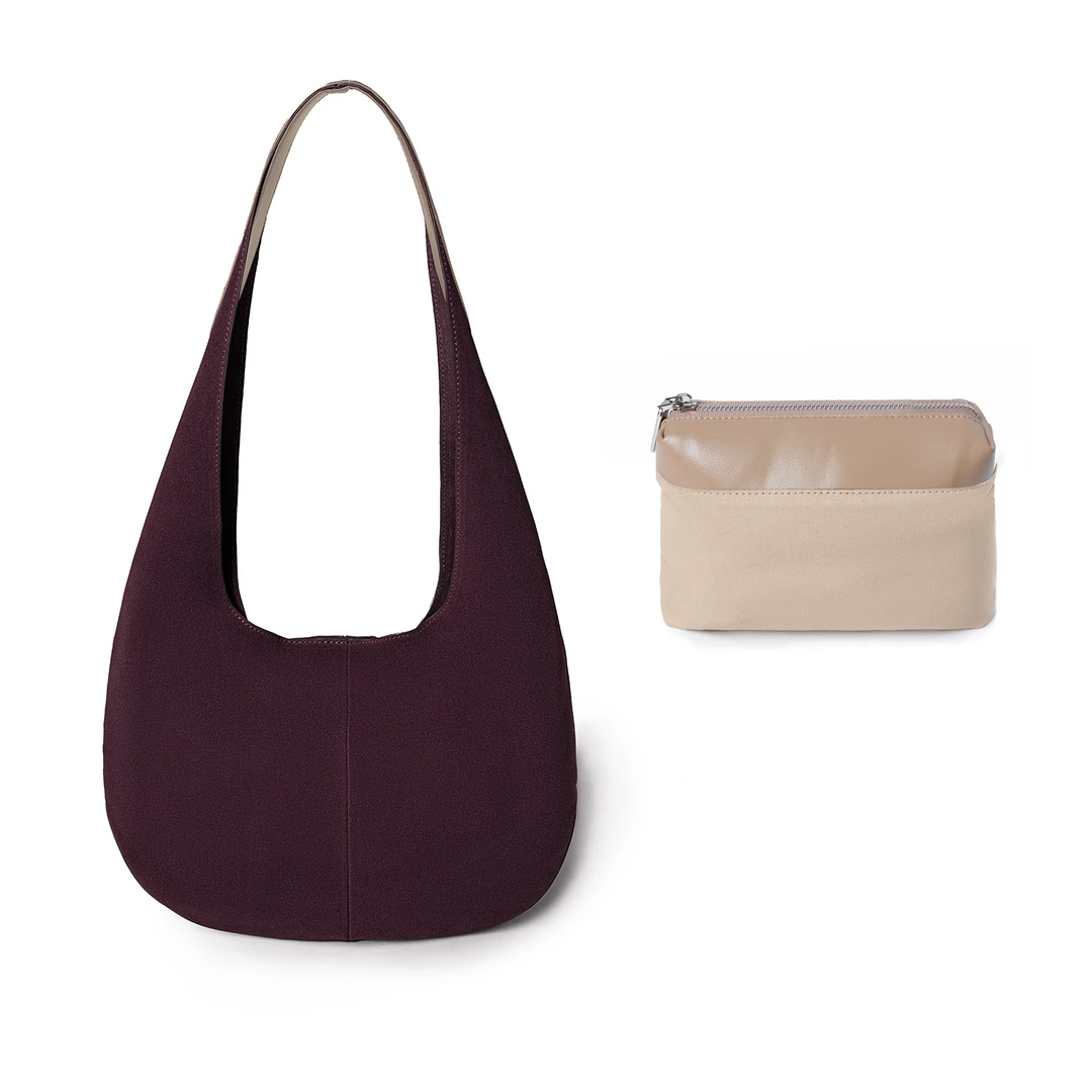 枫竺女装阿楠anan 哑光牛反绒皮大容量斜挎单肩包女休闲半月包