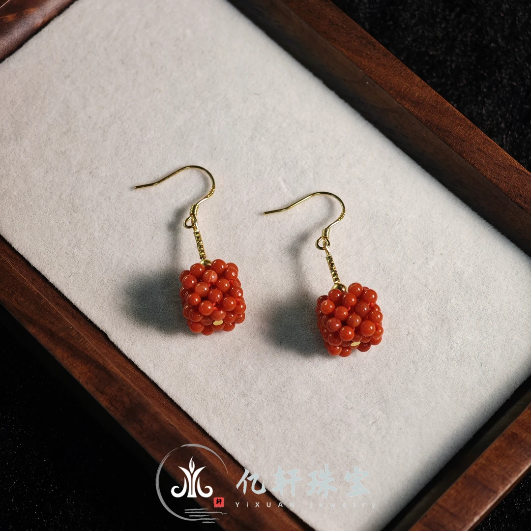 【亿轩珠宝】THL南红编织方糖耳饰