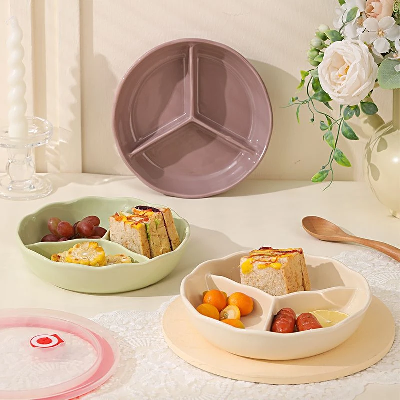 【9189人收藏】ins风陶瓷分隔餐盘减肥家用早餐餐具分格盘子三