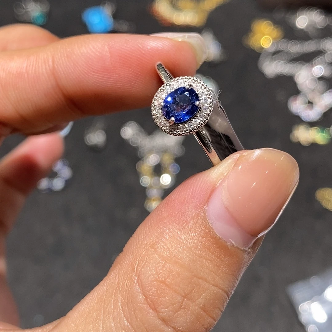 蓝宝石戒指银S925镶嵌