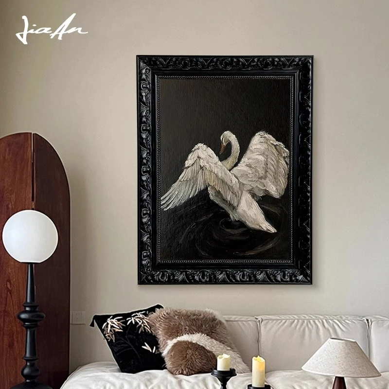 都多爱家现代美式复古天鹅客厅装饰画高级感中古风卧室玄关柜挂画
