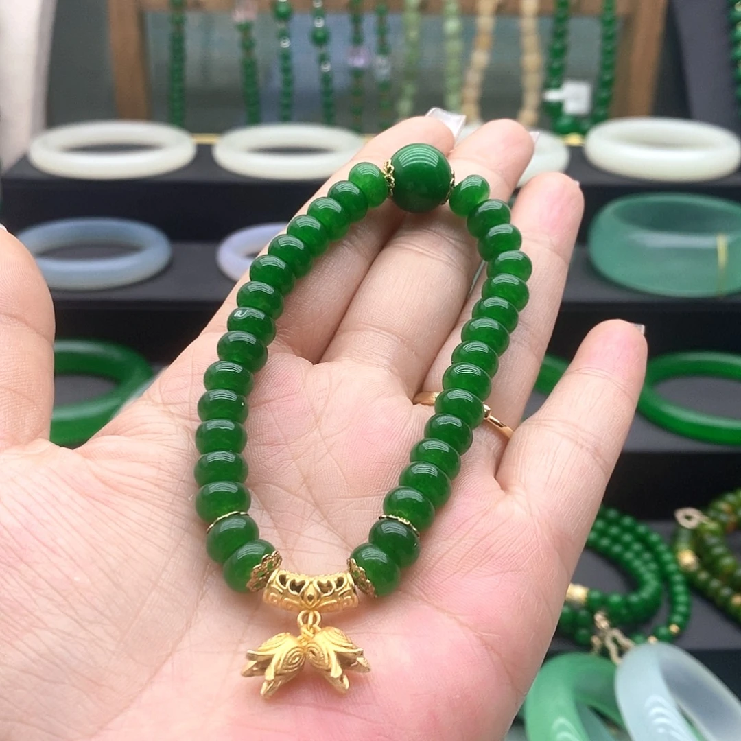 珐琅非金属精美百搭满绿算盘珠单圈手链卡8mm