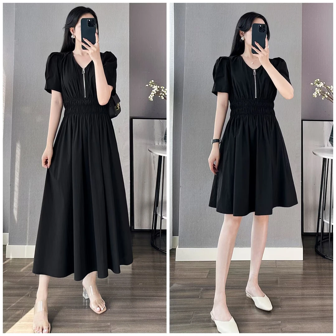 夏季新款法式高级感赫本风闺蜜V领气质收腰A字连衣裙