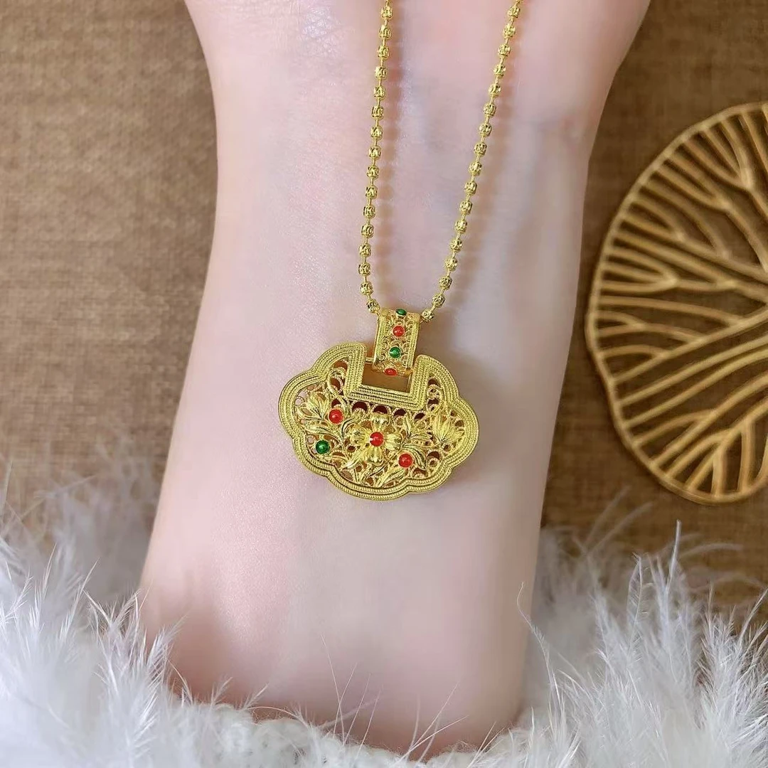 【伟新源】足金999 烧蓝工艺 花开富贵锁包9.93克（不含链）