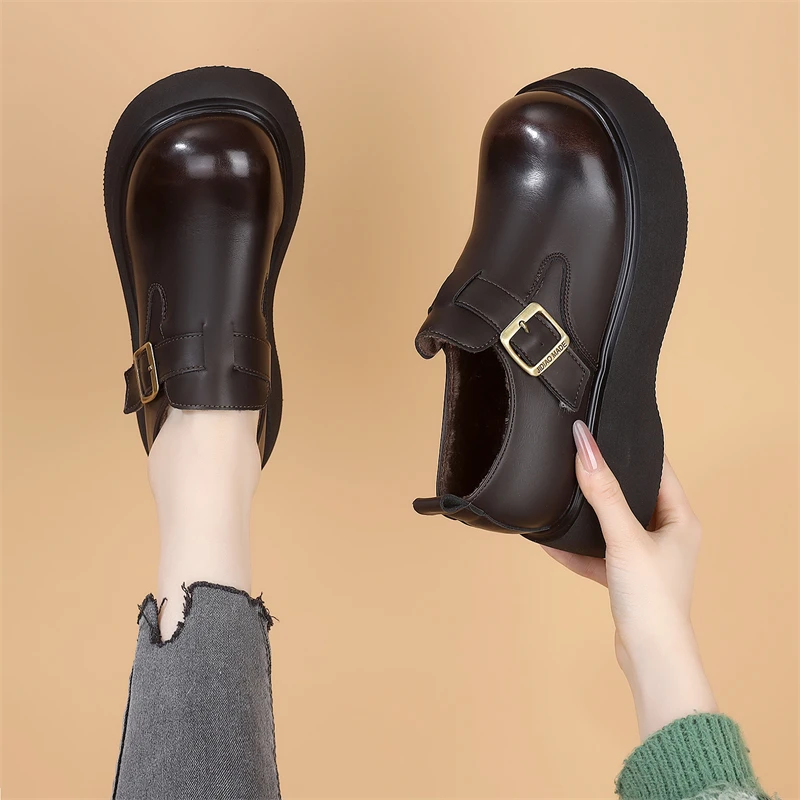 厚底乐福鞋女款2025早春新款百搭勃肯鞋单鞋魔术贴增高显瘦小皮鞋