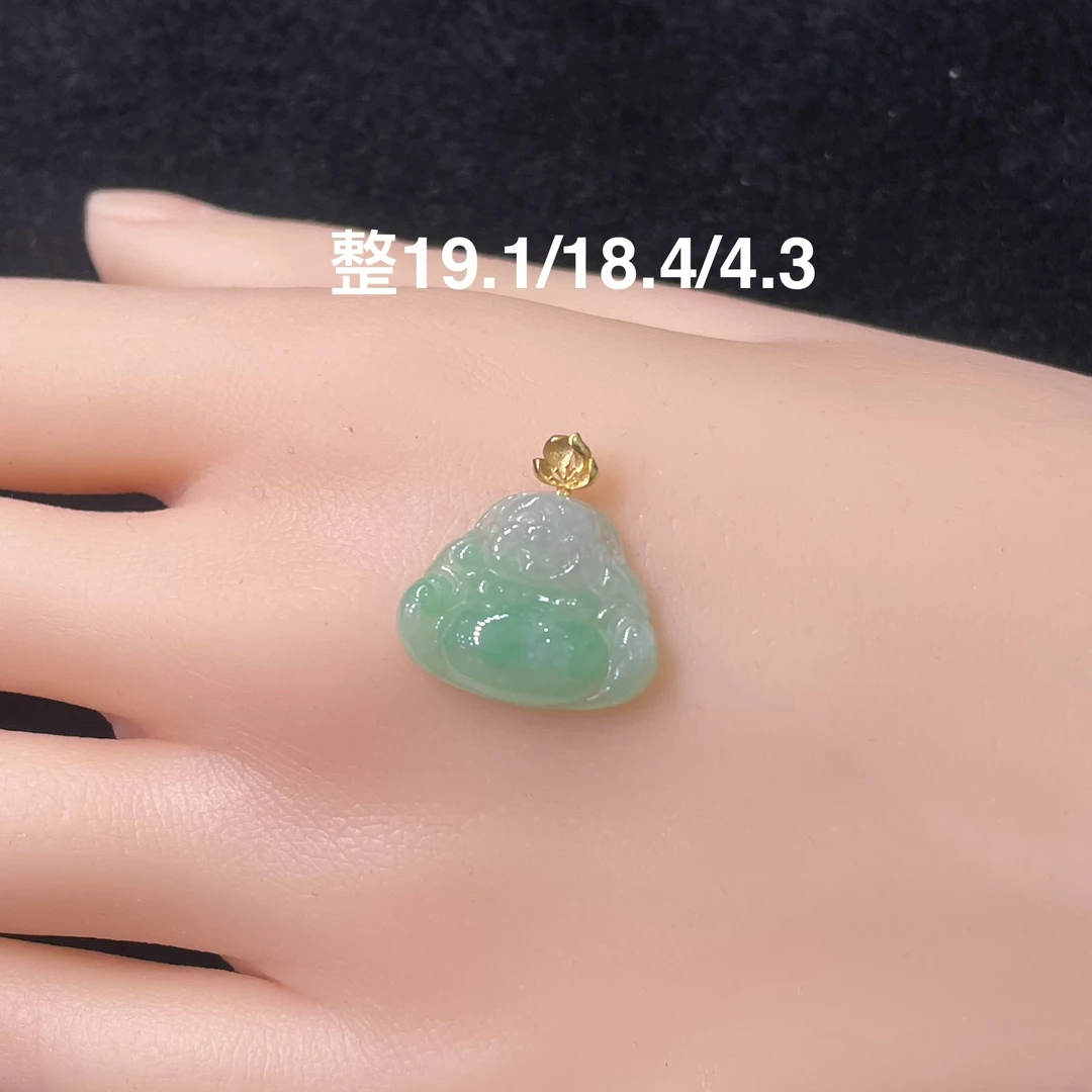 天然缅A翡翠果绿佛公挂件吊坠18k金扣头