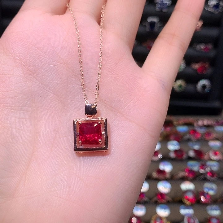 红宝石吊坠(赠链)银S925镶嵌1