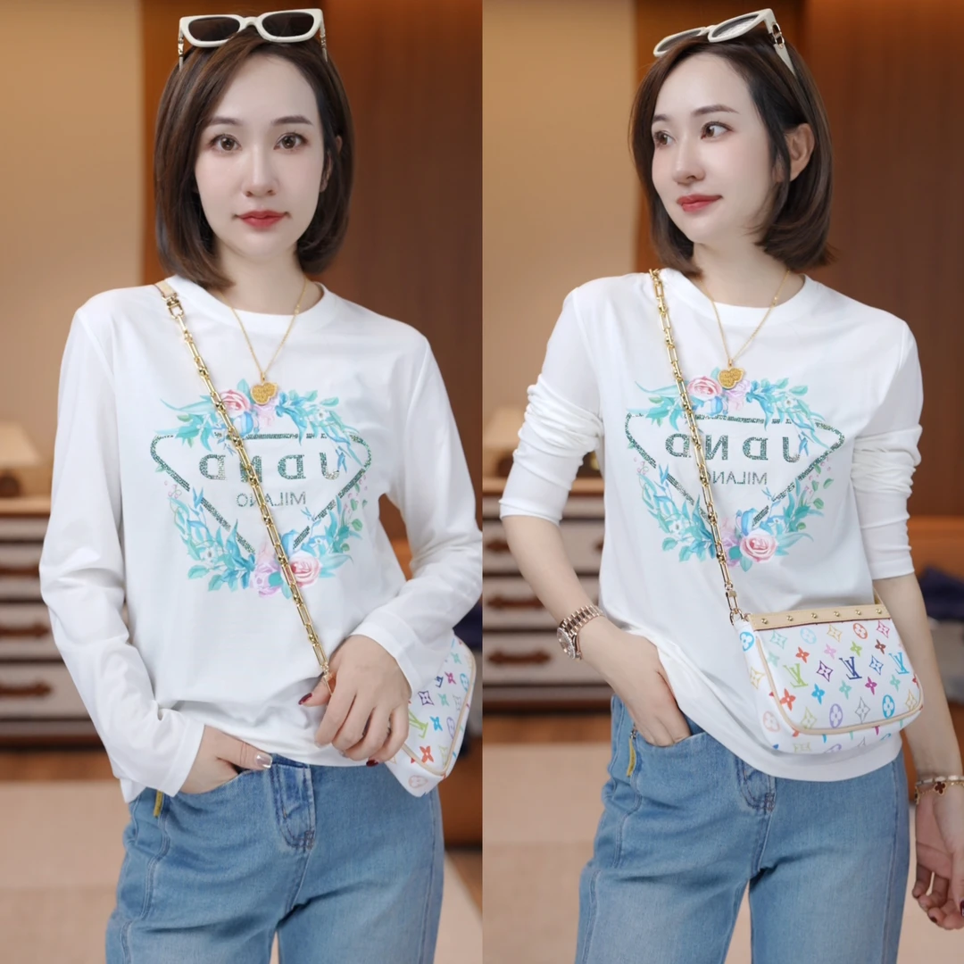 【钻石玫瑰】早春定制重工烫钻T恤上衣XY2518