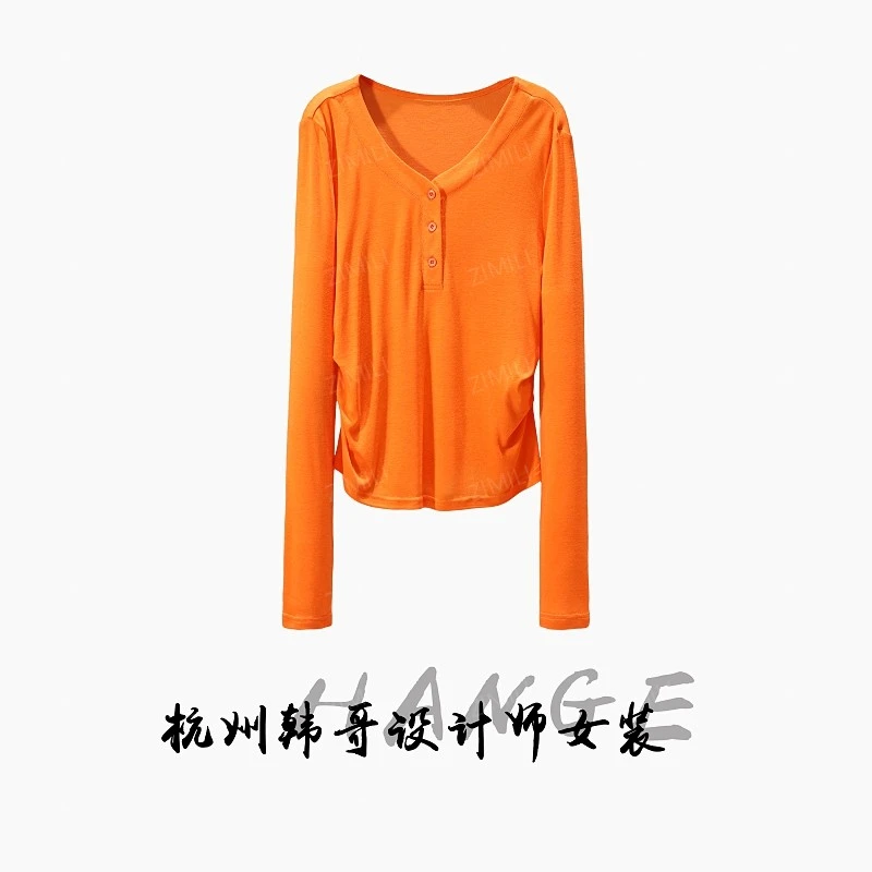 【韩哥女装】2025秋冬新品爱玛橙打褶扣领打底上衣10030-A6