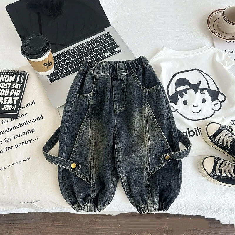 儿童秋款工装牛仔裤2025新款春秋休闲男童女童宽松帅秋装牛仔裤子