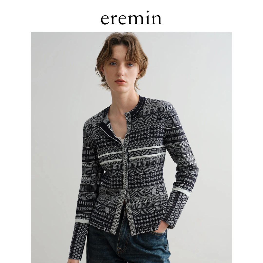 DE Mincollection提花针织衫/日系费尔岛钩花羊毛混纺开衫40034