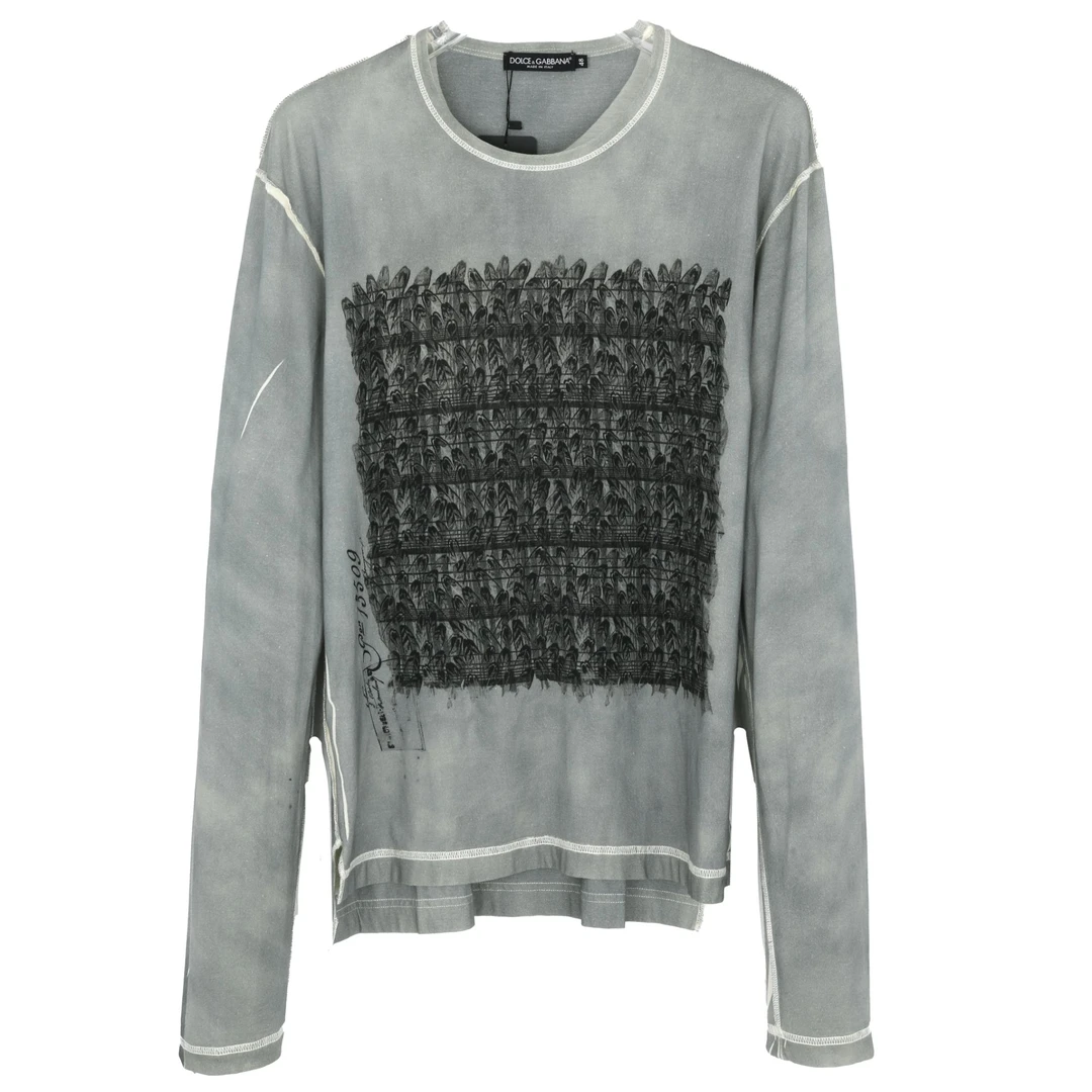 DOLCE&GABBANA 男士灰绿色印花纯棉长袖T恤 G8AR0TG7RC2