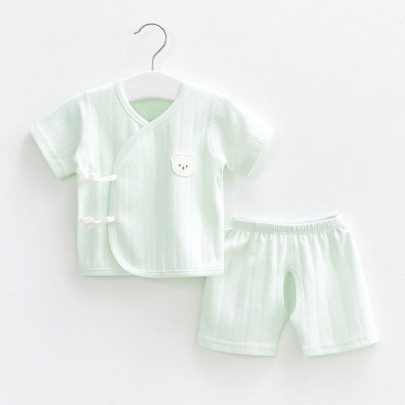 新生婴儿衣服夏季薄款纯棉和尚初生宝宝短袖套装0夏装3月分体开裆