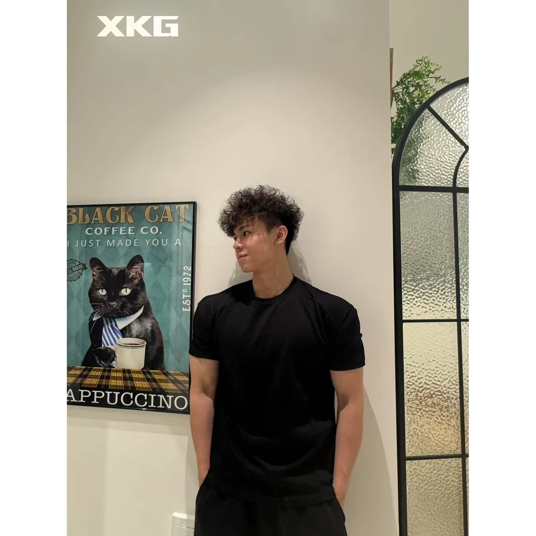 XKG索罗娜正肩棉T美式休闲小领口训练运动t恤收袖口微弹透气短袖