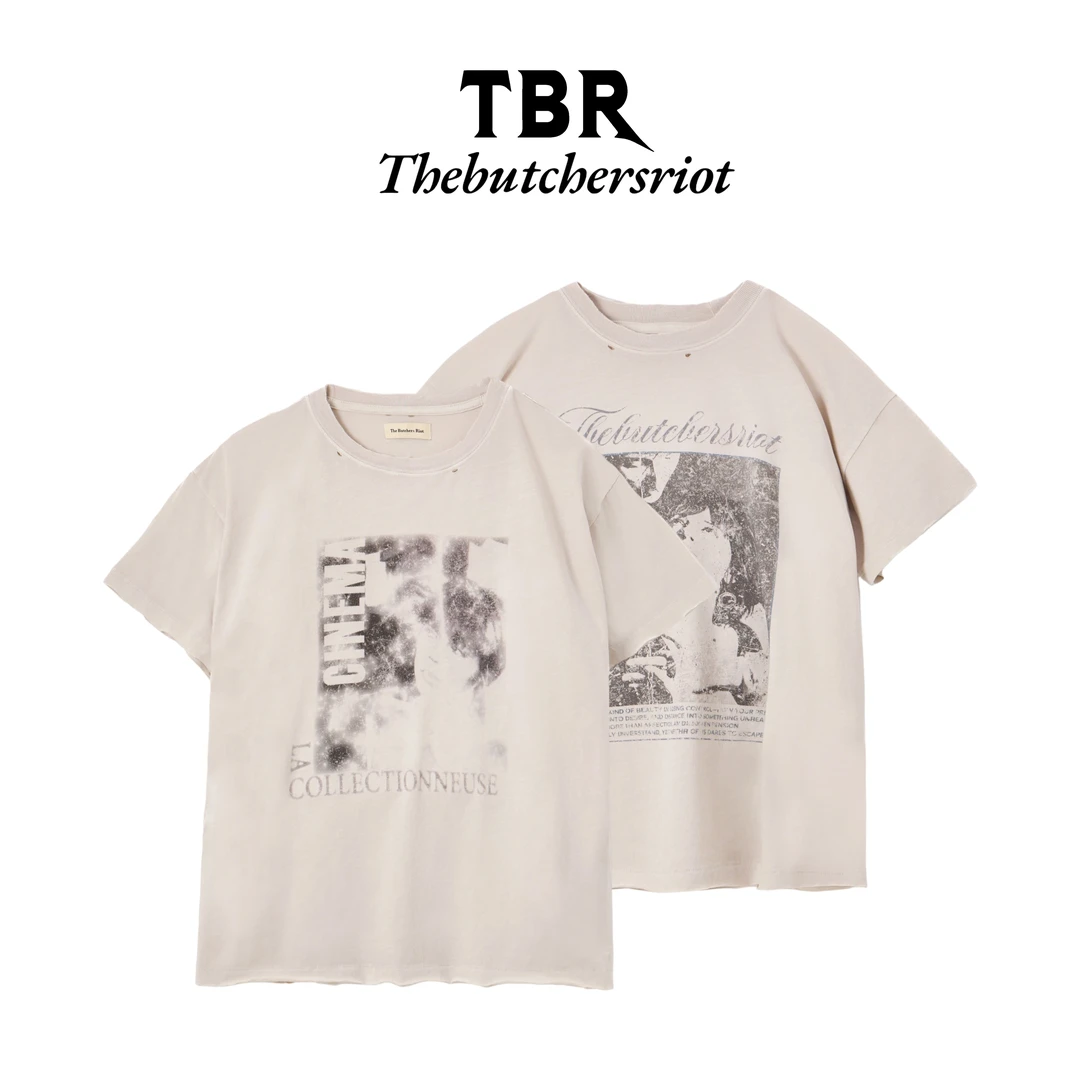 TBR失控边缘x巴黎旧梦月蚀手工刀割破坏单缝线垂感黑白色短袖tee