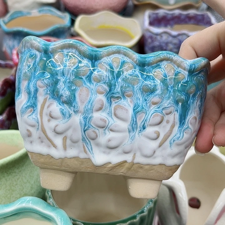 多肉绿植陶瓷花盆9.9包邮，有孔