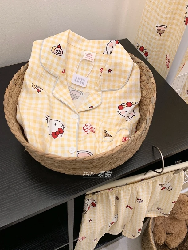 【可颂kitty】日系可爱少女凯蒂印花睡衣女夏季短袖套装短袖家居服
