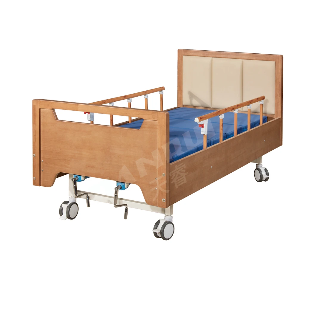 实木手动双摇护理床单人床