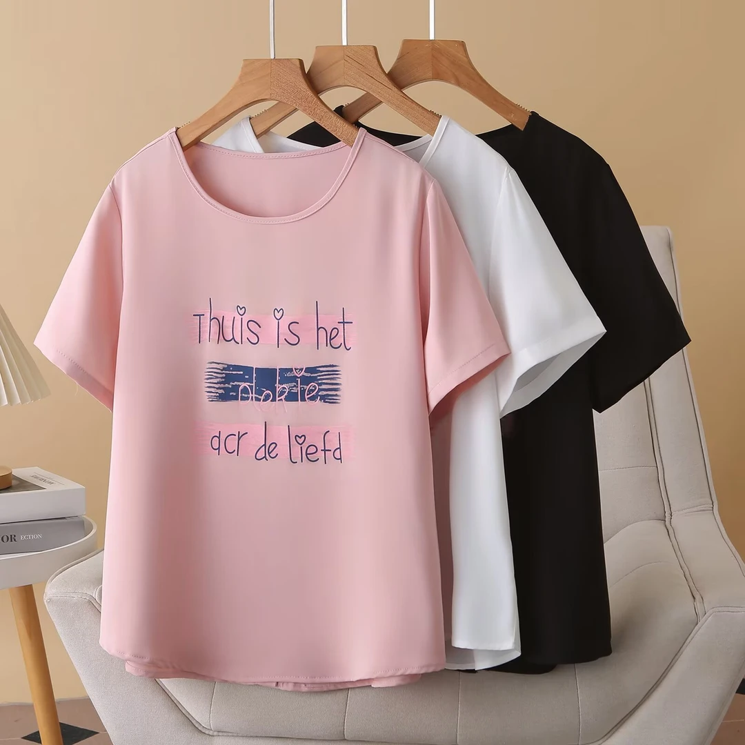 YueBeiLa/月贝拉大码夏季新款圆领印花宽松显瘦短袖T恤百搭半袖女