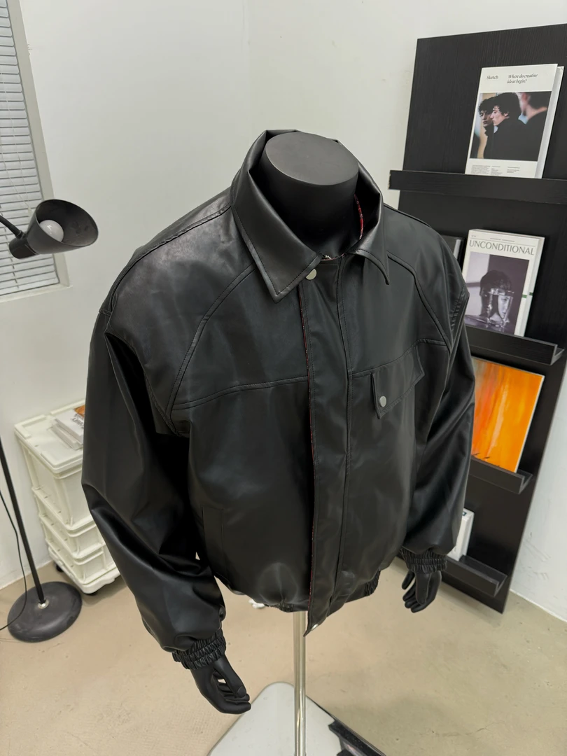 2025春季新款皮衣双面穿翻领黑色情侣潮流美式复古百搭街头时尚