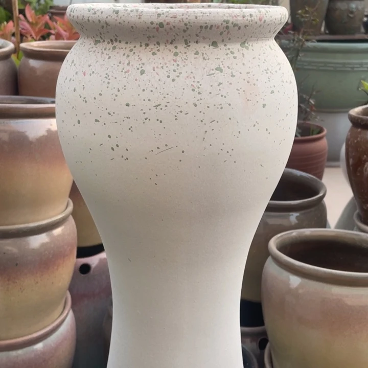 紫砂花盆高43口18白色撒点微瑕