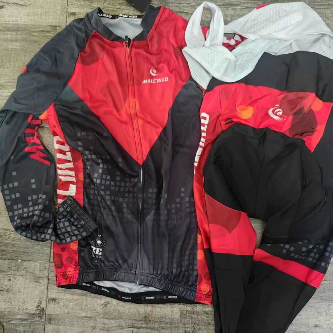 黑红彩斑点长款套装山地公路自行车骑行服