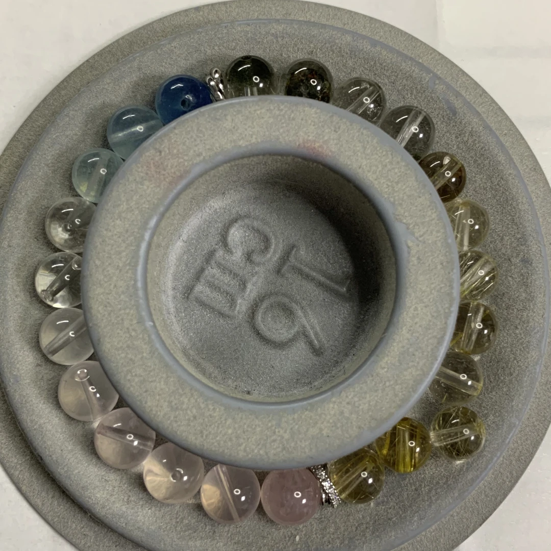 铜合金石英石手链 琅岫*金粉蓝白绿天然手串