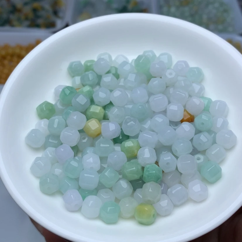 【闪购商品】翡翠手链未镶嵌卡6加冰三彩六棱珠30颗