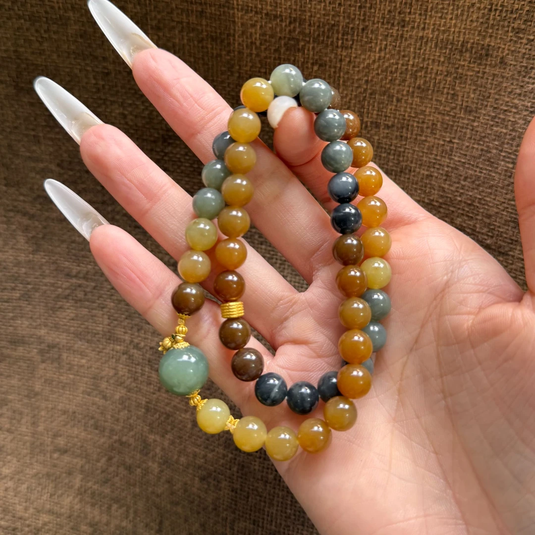 【每一次抬手，尽显敦煌神韵】和田玉楼兰三彩手串+18K金