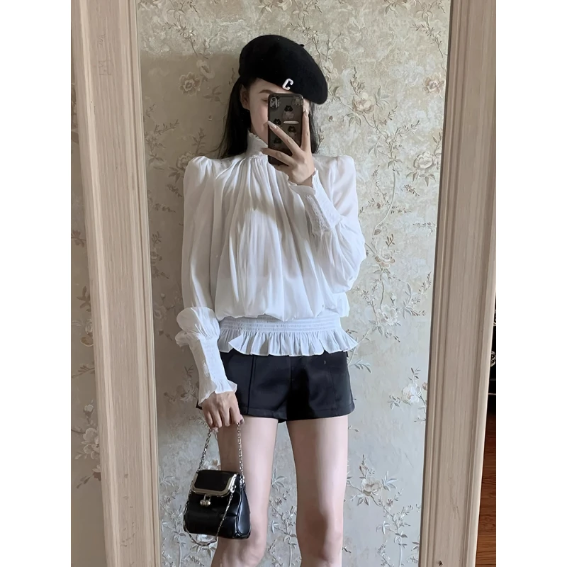 法式小资上衣女2025秋季高级感独特超好看减龄气质白色花瓣袖衬衫