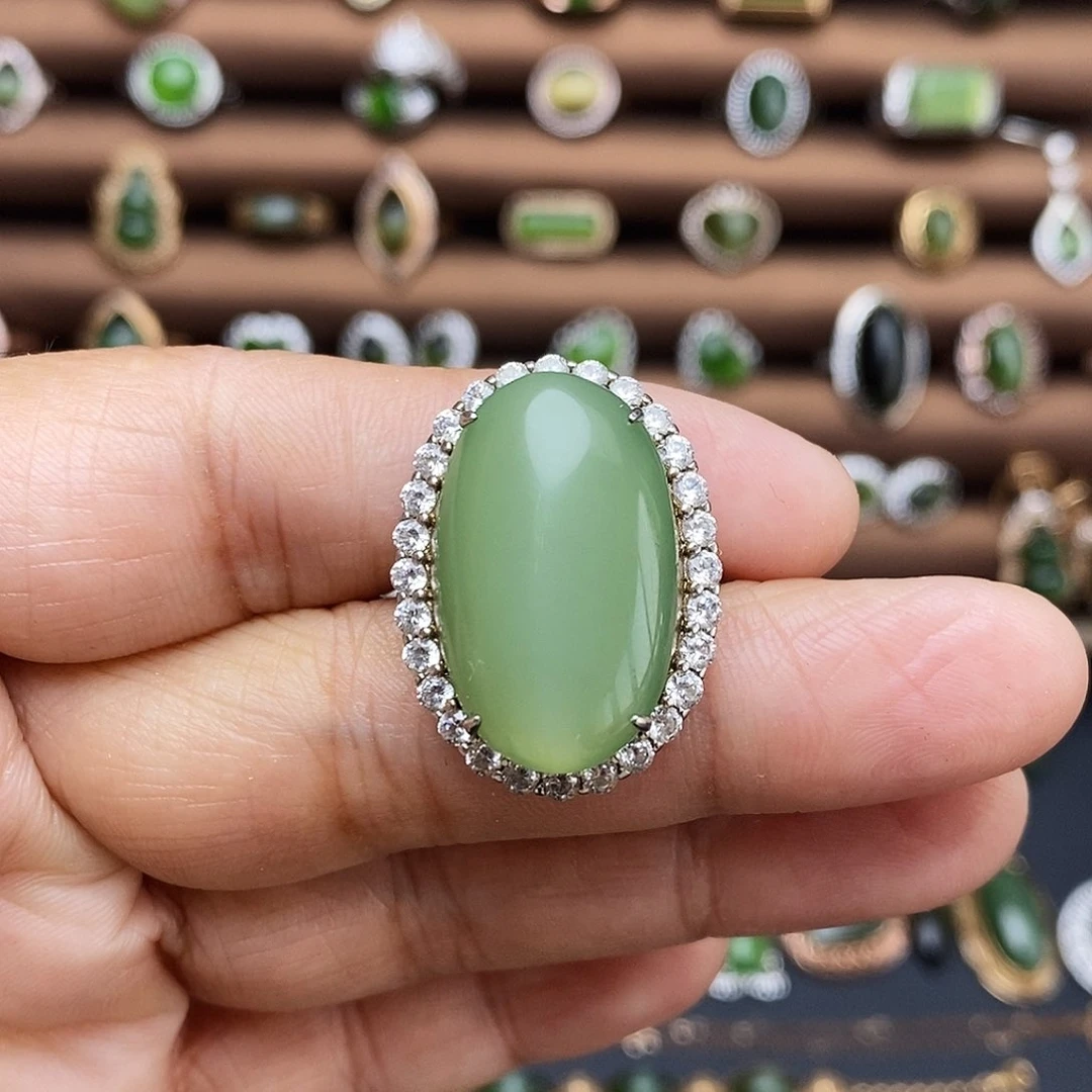 吊坠(不含链)银S925镶嵌和田玉（碧玉）戒指