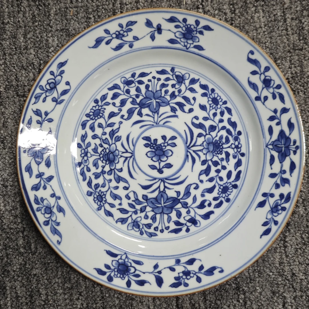 清 雍正 青花花卉赏盘古陶瓷w-1225