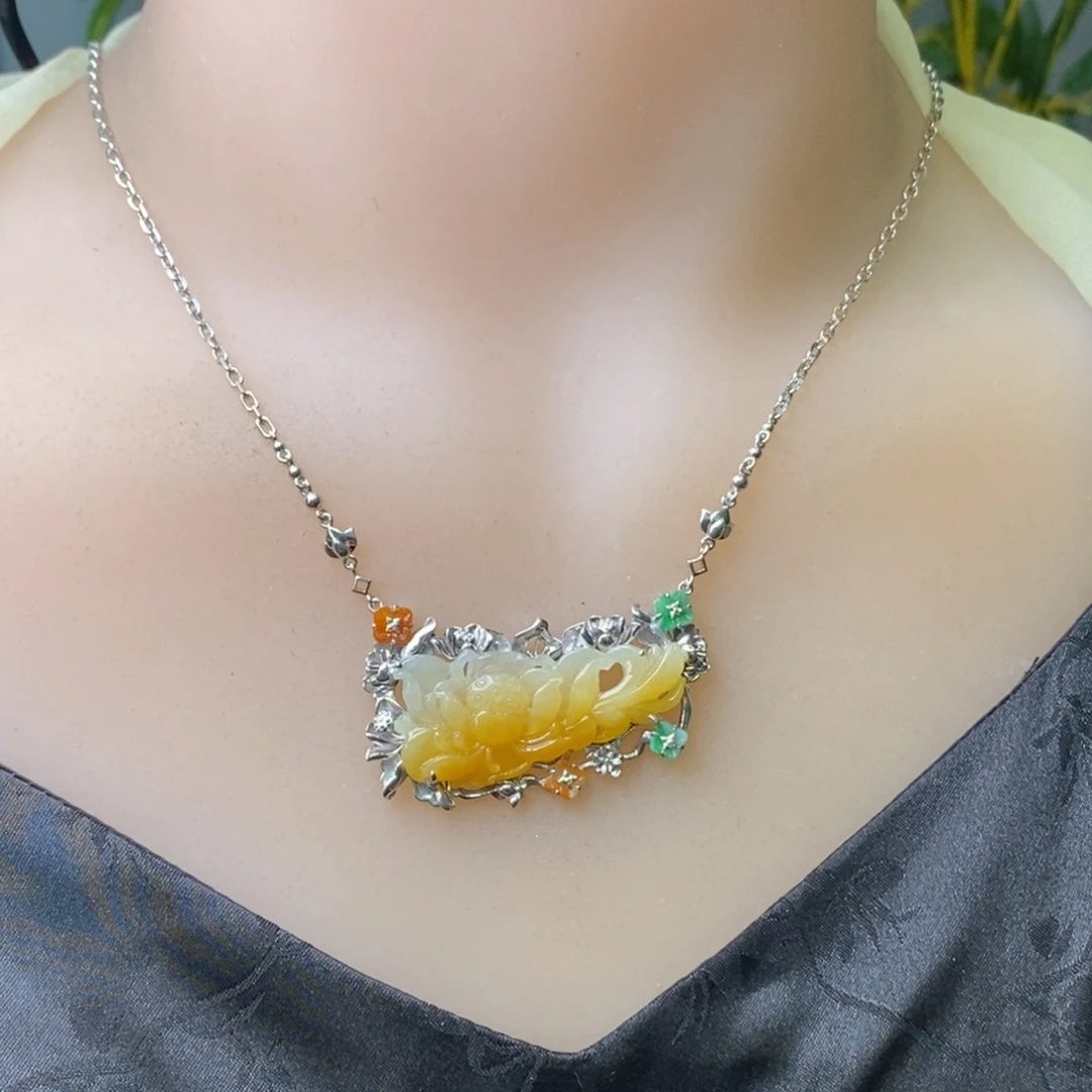 颈饰银S925镶嵌翡翠净货15770