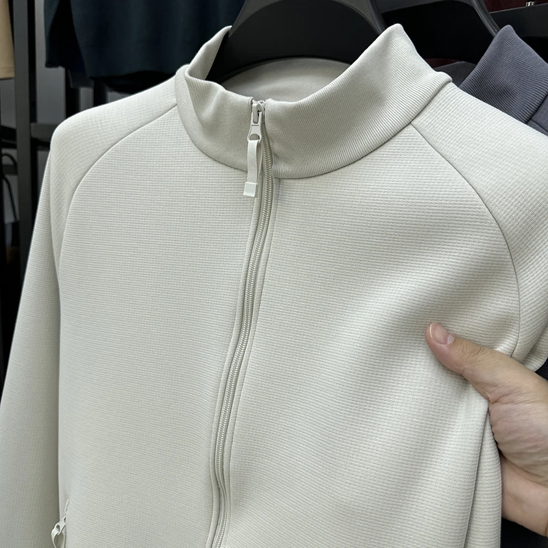 严选高端重磅纯色立领外套男秋冬季加绒加厚夹克男士户外开衫卫衣