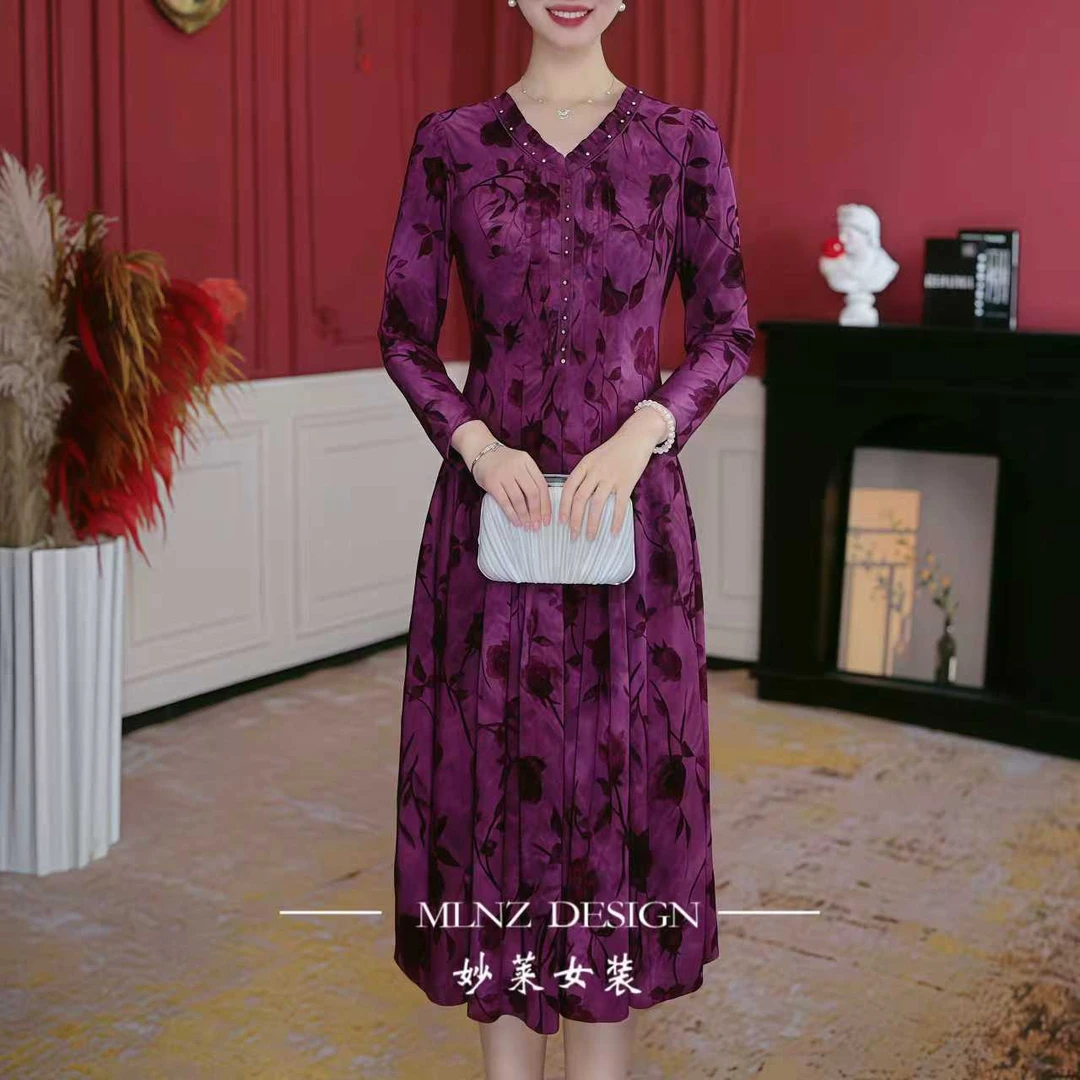 【妙莱 铃兰花】秋季新款气质洋气显瘦温柔连衣裙长袖妈妈装