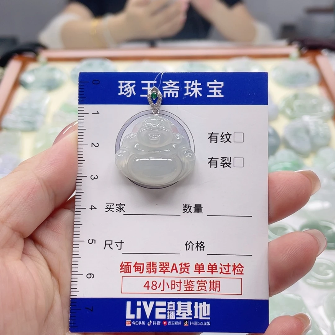 颈饰银S925镶嵌翡翠佛公赠链子