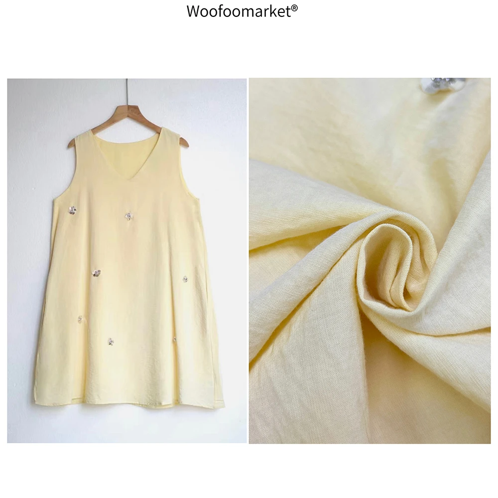 清清【海街日集】手工亮片 气质优雅V领无袖中长款衬衫裙 CYH014