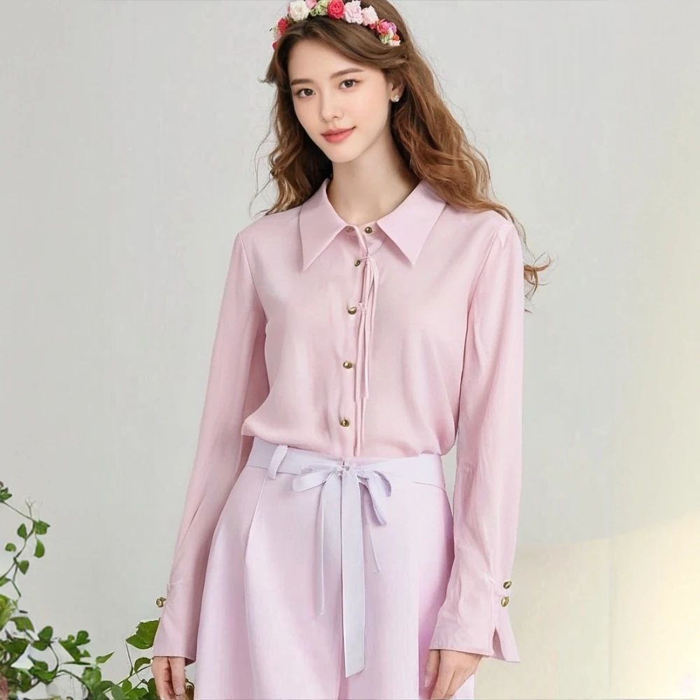 【魔】剪标25春品牌折扣简约尖领束口袖直筒单排扣衬衫上衣女071垚