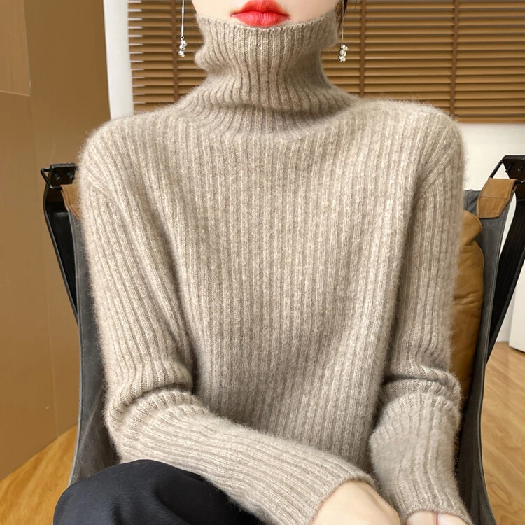 秋冬内搭羊毛衫女堆堆领宽松显瘦纯色针织打底衫时尚洋气毛衣新款